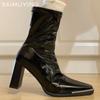 Женские ботильоны с квадратным носком, высокие каблуки, массивные кожаные туфли, женская тенденция 2025 года, зимняя новая мода, сексуальные повседневные ботинки челси Mujer