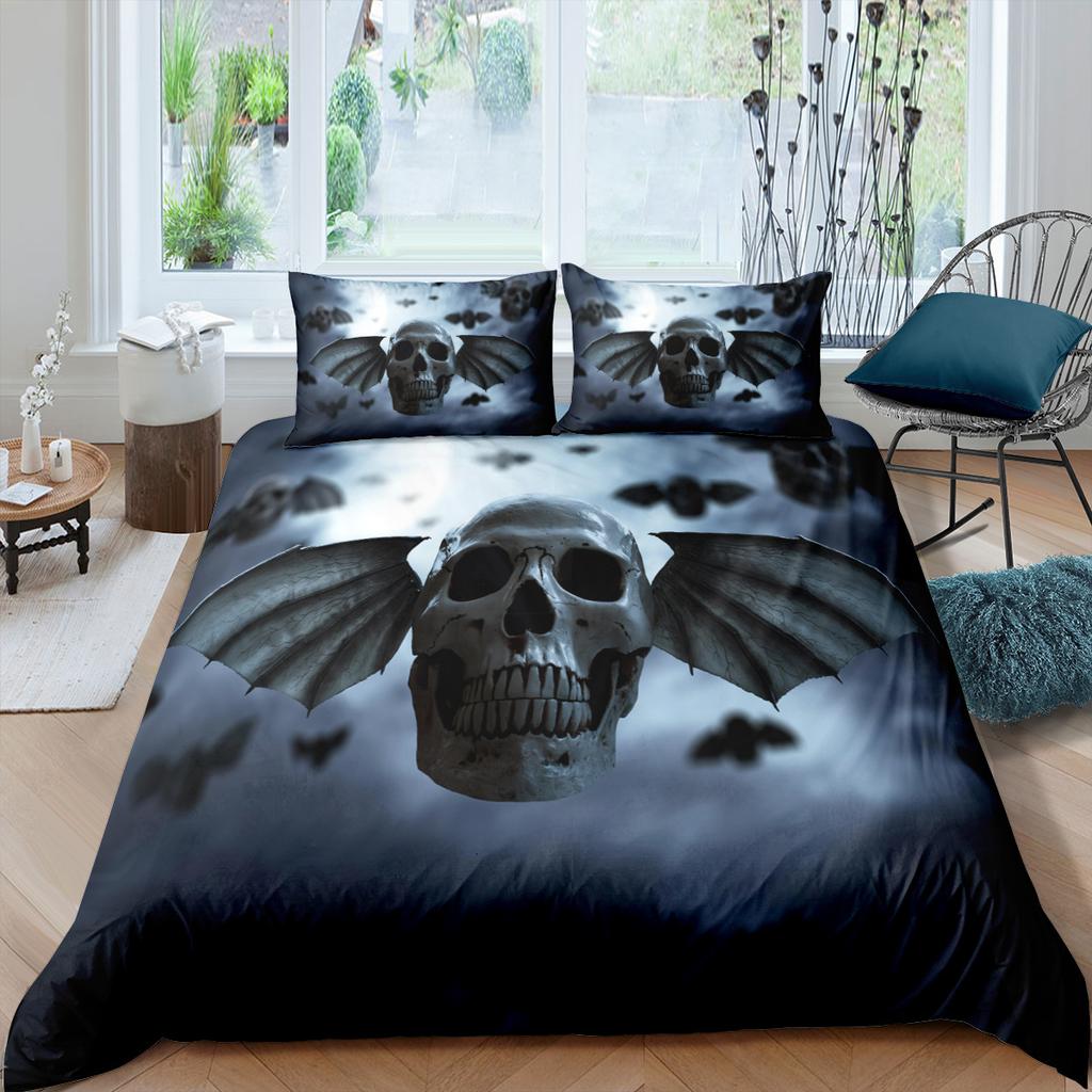 3D Skull Head Bedding Set Terror Pattern Quilt Cover Pillow Case 2 or 3 Pieces DE135 * 2 Halloween Extra Large Soft Home Decoration