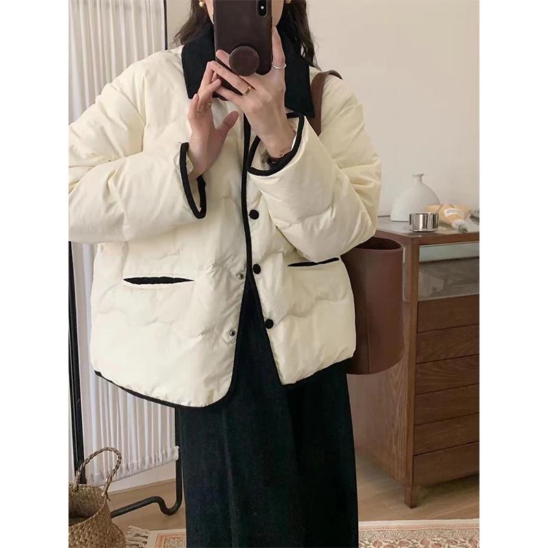 Легкая короткая куртка из хлопка в уличном стиле, корейская однотонная утепленная верхняя одежда, женское пальто с карманами, осенне-зимнее пуховое пальто