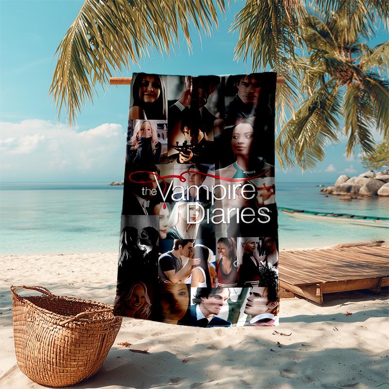 proof beach towel with The Vampire Diaries pattern - soft,absorbent,quick-drying,machine washable - perfect for swimming,camping,bathing