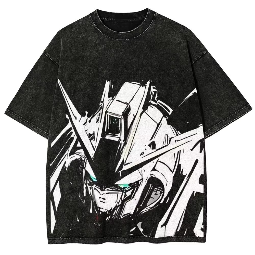 Футболка с принтом Gundam RX Anime Мужская и Женская Стиранная футболка Высококачественная Винтажная хлопковая футболка Harajuku YK Топы