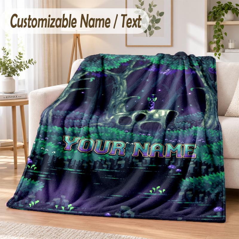 Terraria Custom Name Flannel Throw Blanket Soft Warm for Sofa Bed Indoor Home Use