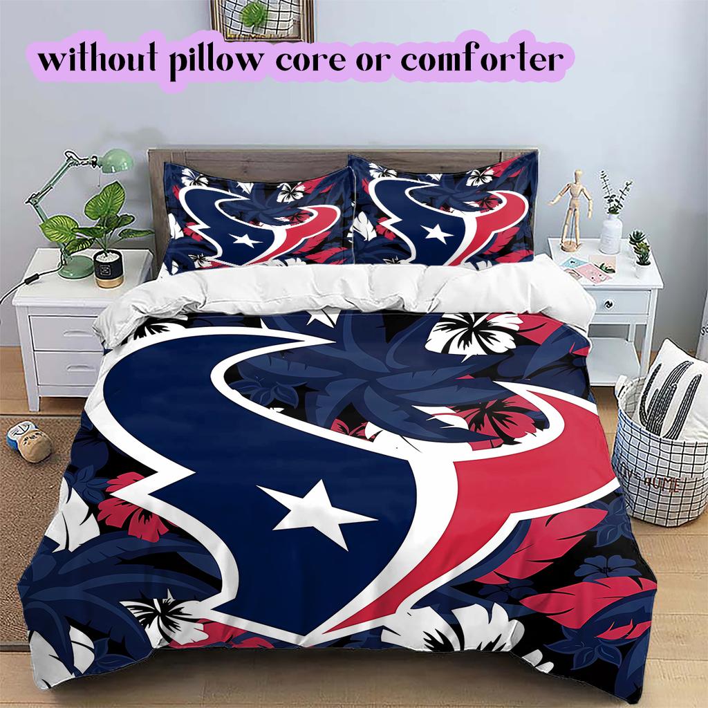 Houston Texans Pattern Bedding Quilt Set Quilt Cover Pillowcase Home Decoration Birthday Gift (1 * duvet cover + 2 * pillowcase, without core)