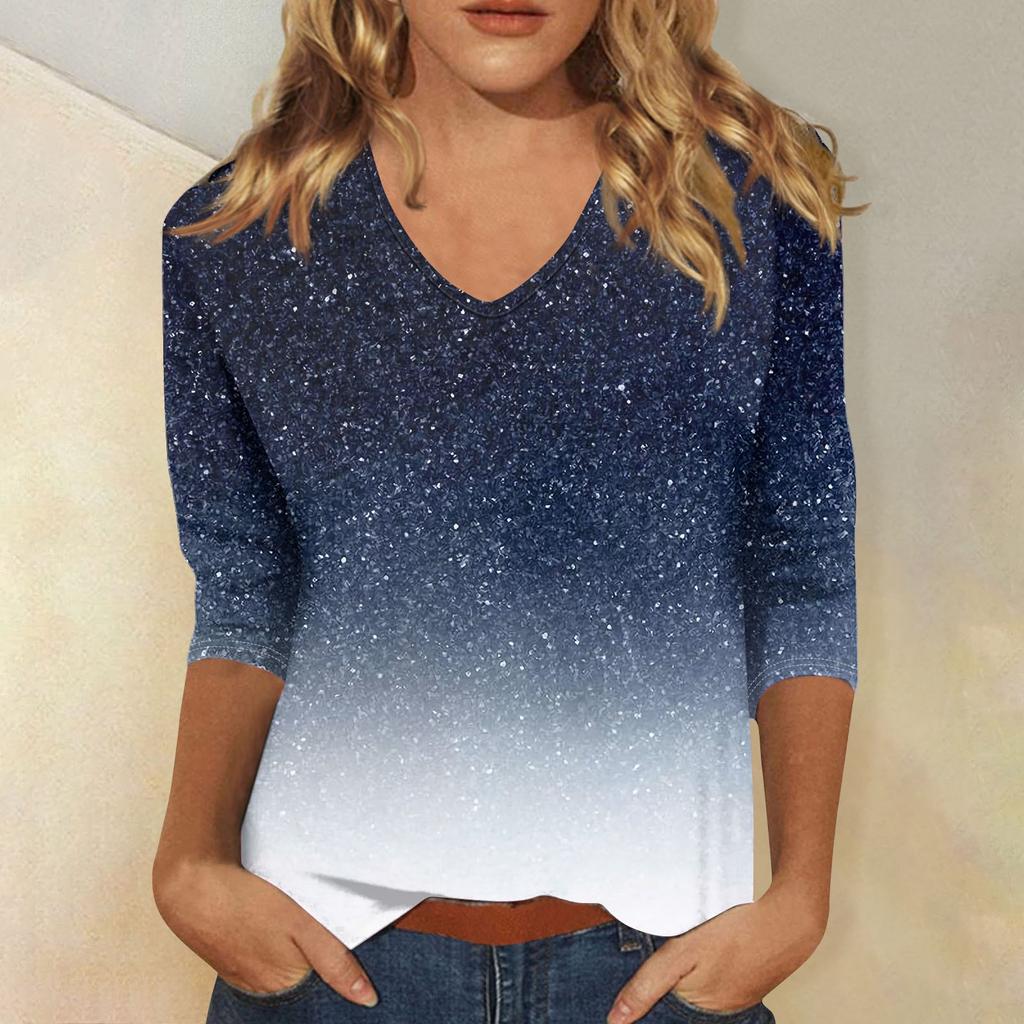 Женский топ с v-образным вырезом и рукавами 3/4 с принтом, повседневный топ с принтом