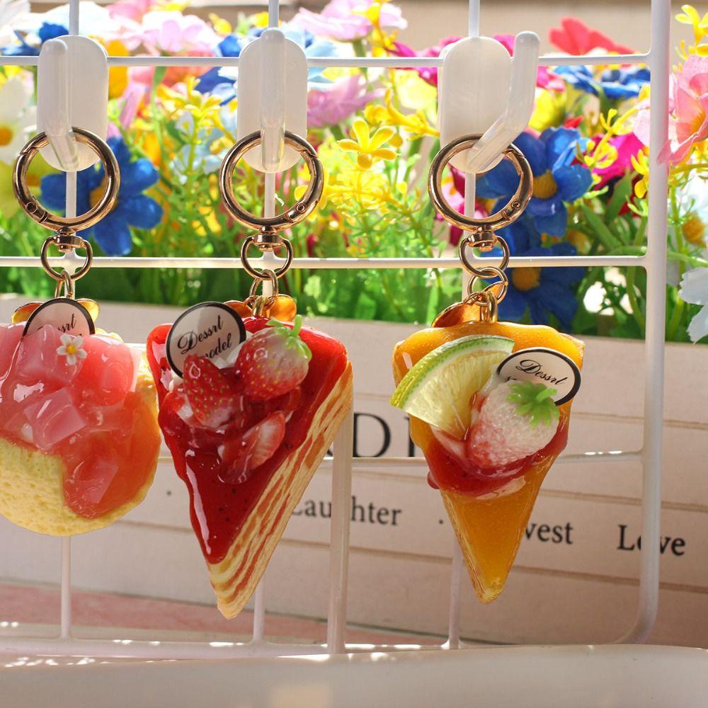 Simulation Food Shape Strawberry Mille-Crêpe Cake Keychain Stress Relief Stress Toy Birthday Gift