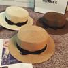 Korean Summer Flat Brim Unisex Top Hat Bowknot Straw Hat Sun Shade Sunscreen Beach Vacation Travel Hat