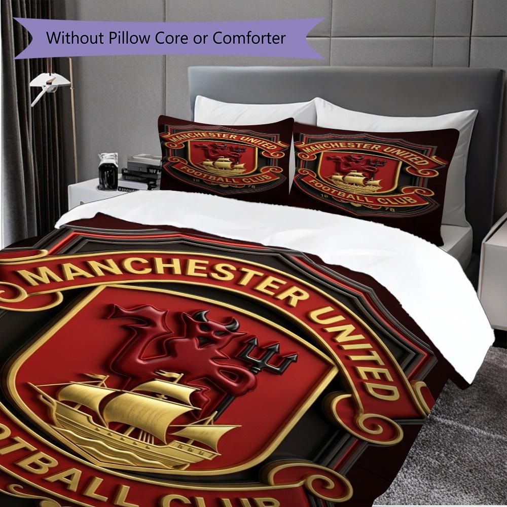 Manchester Heritage Emblem Three-piece set (1 * duvet cover + 2 * pillowcase, without core) 2D Flat Duvet cover and pillowcase Christmas birthday gift