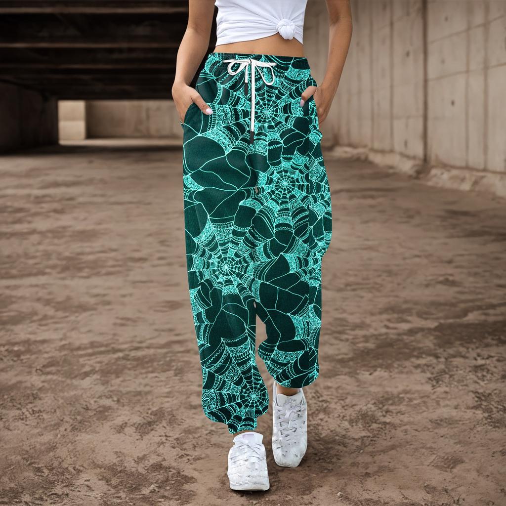 Женские спортивные штаны, мешковатые, с высокой талией, большие размеры, спортивные штаны с карманами, напечатанные брюки, брюки для женщин