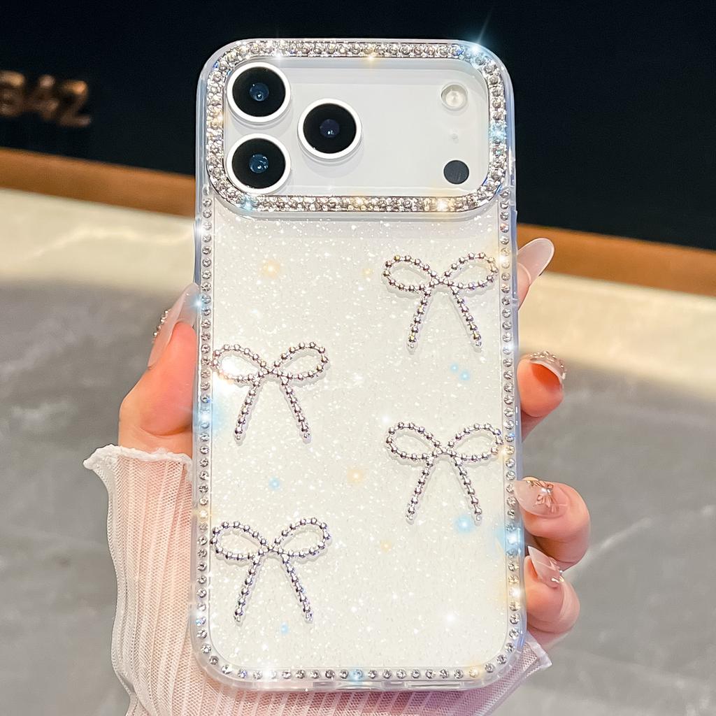 For iPhone 17 Pro Max Case Rhinestone Edge Butterfly Bow Decor TPU+PC IMD Phone Cover