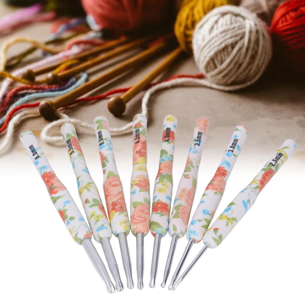 8pcs Crochet Hook Set Printing Aluminum Handcraft Colorful Crochet Hook Ergonomic Knitting Hook for Knitters for Sewing