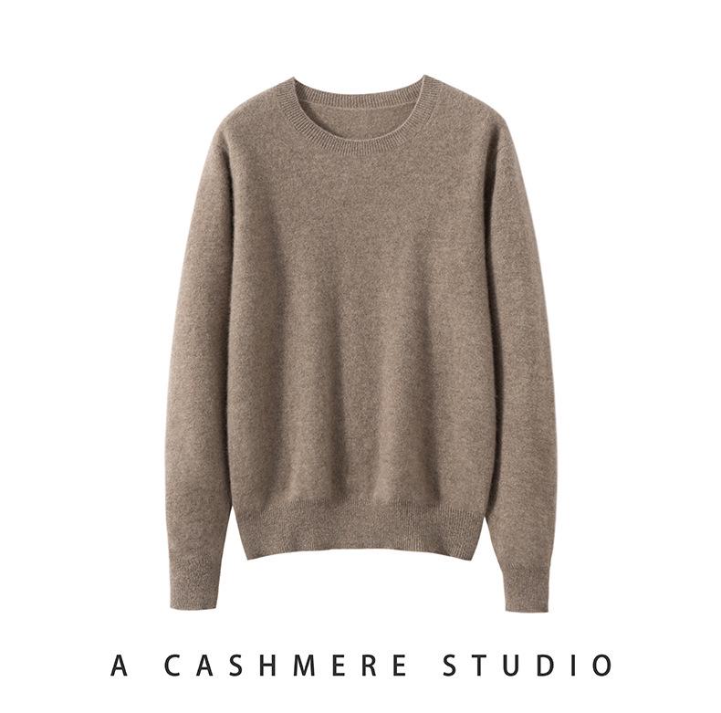 Women's 100% Cashmere Knit Round Neck Loose Sweater - Autumn/Winter Long Sleeve Base Layer Top