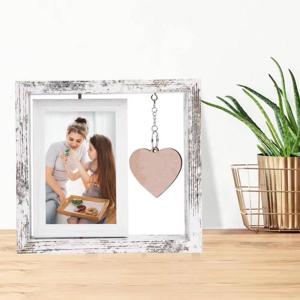 With Heart Pendant Desktop Photo Frame Wooden Photo Display Frame Home Supplies