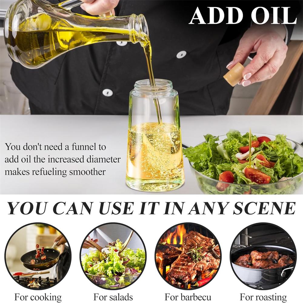 2 в 1 Диспенсер для масла-Распылитель маслаРаспылитель масла для приготовления пищиПищевой стеклянный распылитель масла и дозатор объемом 470 мл для приготовления пищи на кухне