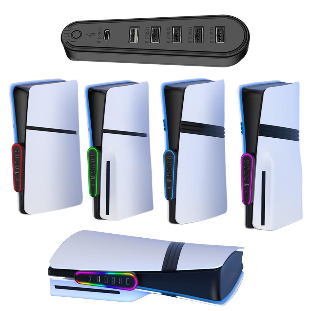 6-портовый USB-хаб, зарядное устройство, адаптер-конвертер с RGB-подсветкой, концентратор для расширения, удлинитель для передачи данных для PlayStation 5 Pro/Slim