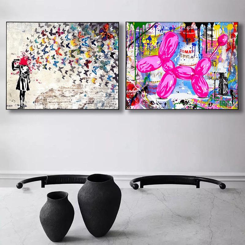 Бэнкси Уличное Искусство Холст Картины Кроссовки Рот Девочка с Шариком Граффити Поп-Арт Постеры Принты Куадрос Настенное Искусство Домашнее Украшение