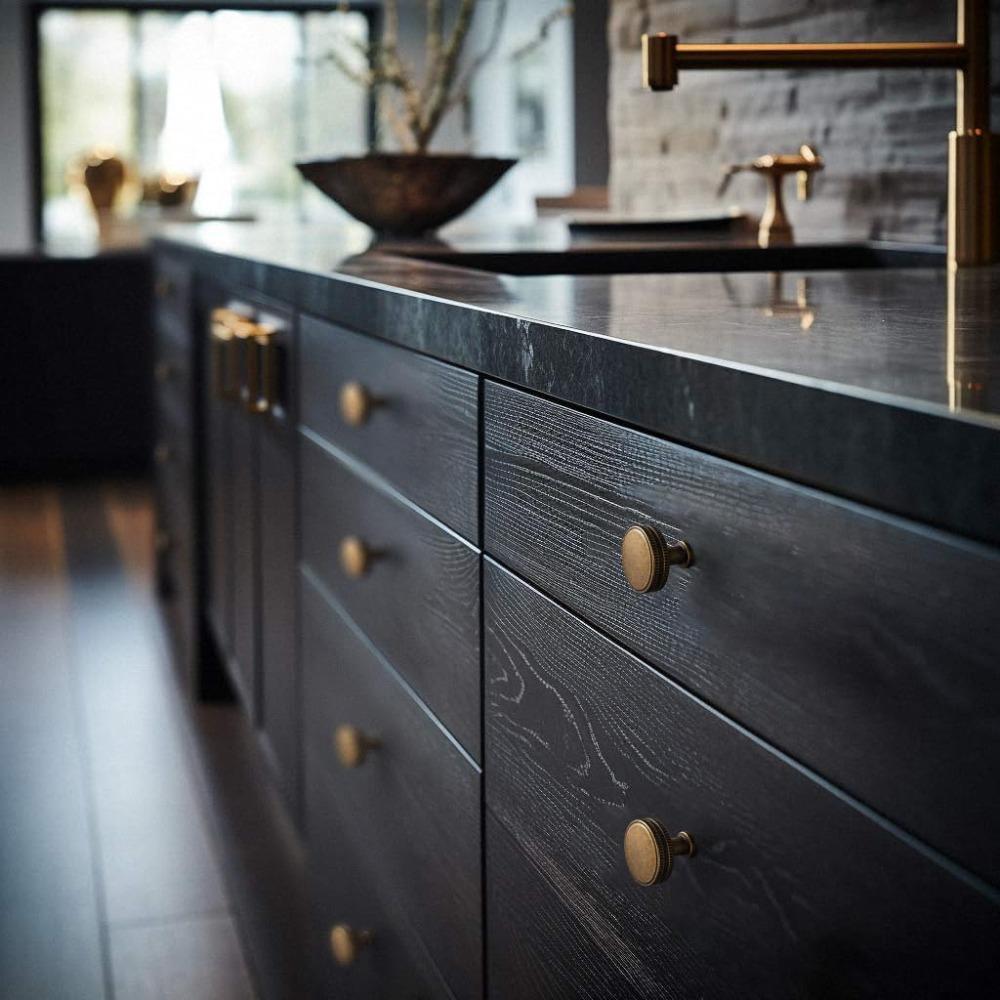 4pcs Antique Bronze Cabinet Drawer Knobs - Vintage Retro Brass Bar Knob Single Hole Pull Kitchen Hardware for Dresser Cupboard Wardrobe, 2182M-GT