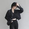 Women's Retro Black Denim Jacket - Loose Fit, Long-Sleeved, Versatile Early Spring Style