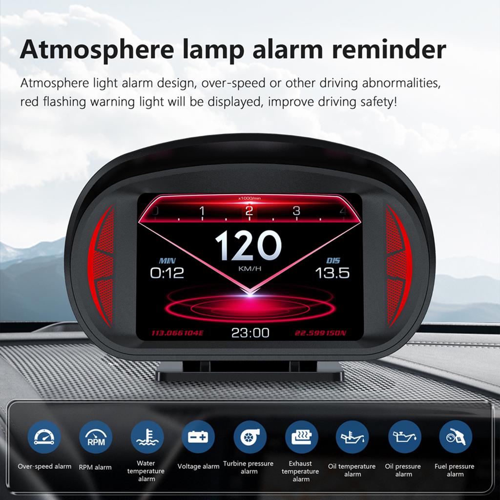 Car Head Up Display Multi-funciton OBD GPS Slope Meter Atmosphere Lamp Full LCD Smart Gauge with 12