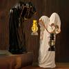 Ghost Wizard Figurine Halloween Ghost Statue with Light-up Lantern Vintage Gothic Ghost Sculpture for Indoor Mantel Cabinet Decoration