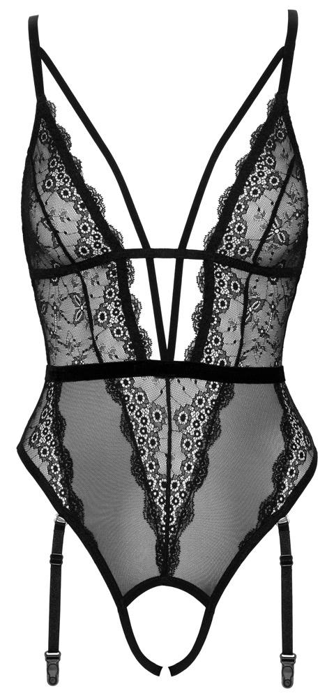 Cottelli LINGERIE - Black Lace Bodysuit with Pearls at the Crotch M