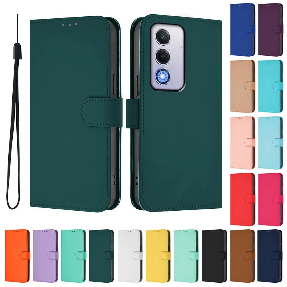 Однотонный чехол-кошелек для OPPO Find X7 Ultra X6 Pro X5 Lite A17 A18 A36 A38 A58 A78 A79 A96 A98 Держатель для карт Ремешок Чехол для телефона