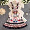 Summer Women Designer Vintage Print Runway Dresses Elegant Ruffles Spaghetti Strap Long Maxi Party Dresses