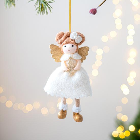 Christmas Angel Ornament Plush Felt Doll Festive Christmas Tree Decoration with Lanyard Holiday Spirit Hanging Pendant