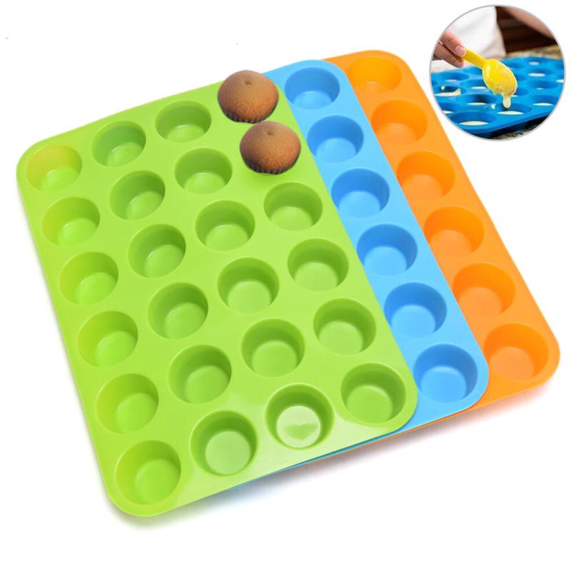 24 Cavity Pan Tray Silicone Mini Cupcake Cookie Bakeware Baking Mold Muffin Cup