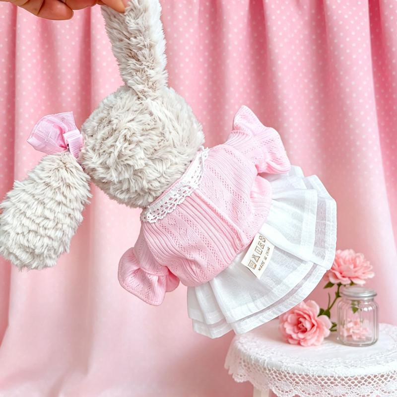 [Cloth Only]Doll Skirt Suit for 18CM Plush Dolls , a Cotton pink Shirt and Gauze Skirt Set with Three Flowers.