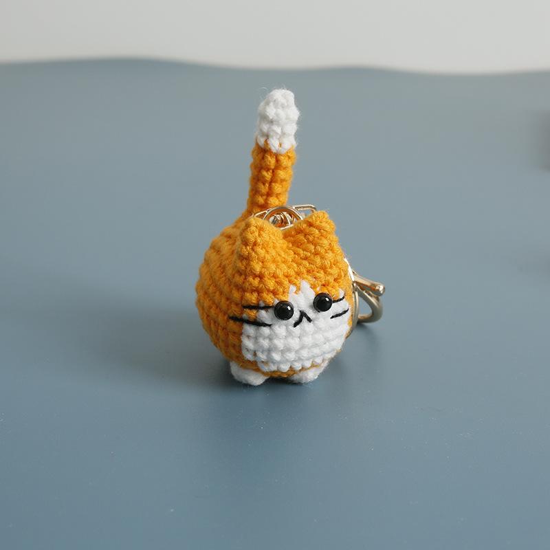 Handmaking Crochet Kitten Keyrings Cute Smiling Cat Doll Crochet Keychain Cartoon Kitten Series Knitting Doll Keychain Custom