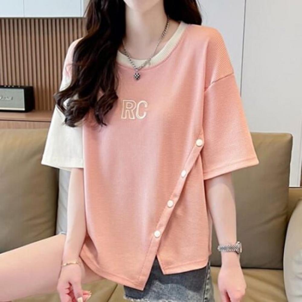 Navava Women S Color Block BuTTon PoinT ShorT Sleeve T ShirT nT2615