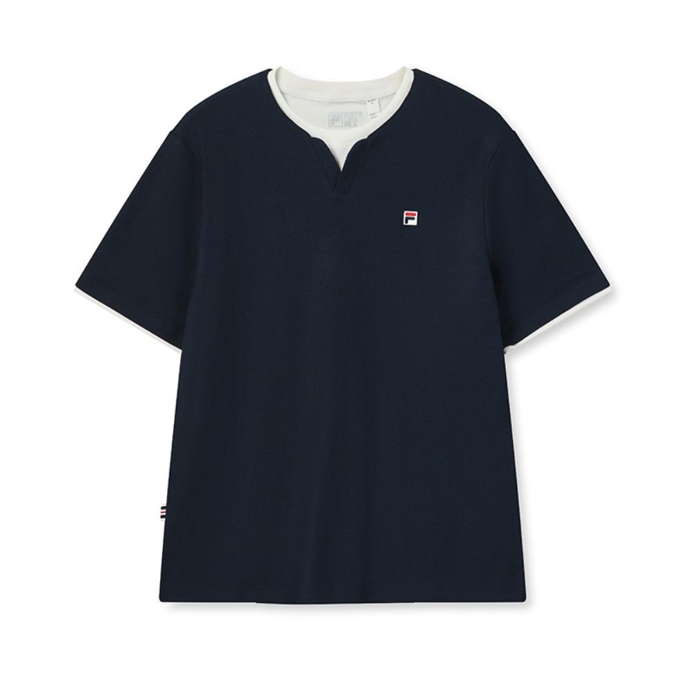 Fila Наследие Мода Личность Классический Простой Ретро Спортивный Повседневный Универсальный Удобный Футболка с коротким рукавом с имитацией двух предметов Мужские Топы F11M628118FDB