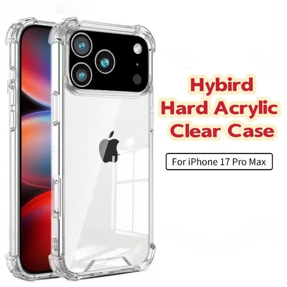 Гибридный прозрачный жесткий акриловый чехол для iPhone 17 Air 17 Pro Max 16 E 15 14 Plus 13 12 11 с подушкой безопасности, ударопрочный, прозрачная задняя крышка из поликарбоната