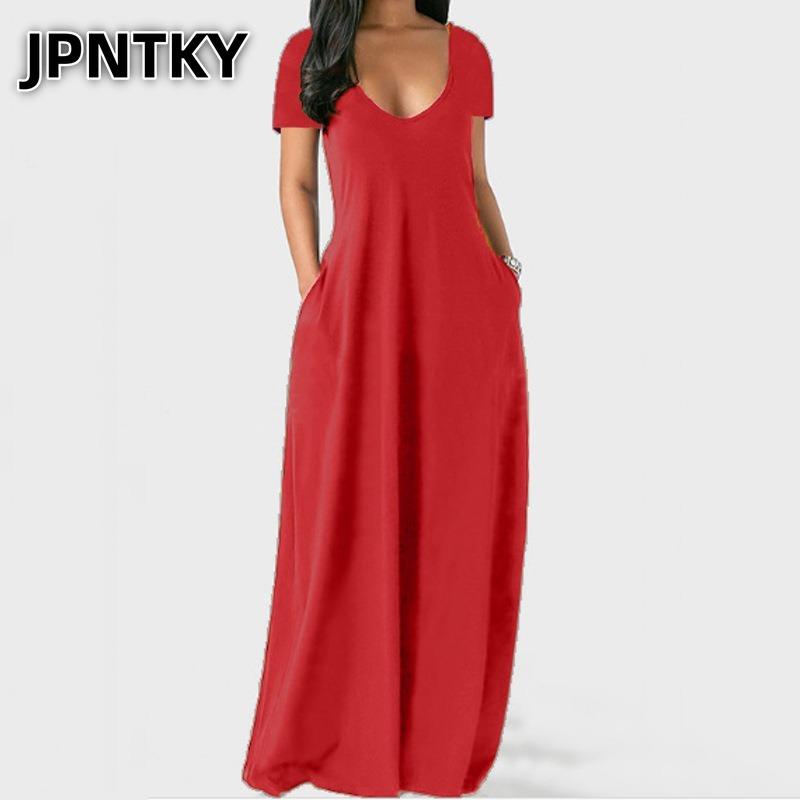 JPNTKY Модные летние весенние однотонные принтованные платья с коротким рукавом и U-образным вырезом