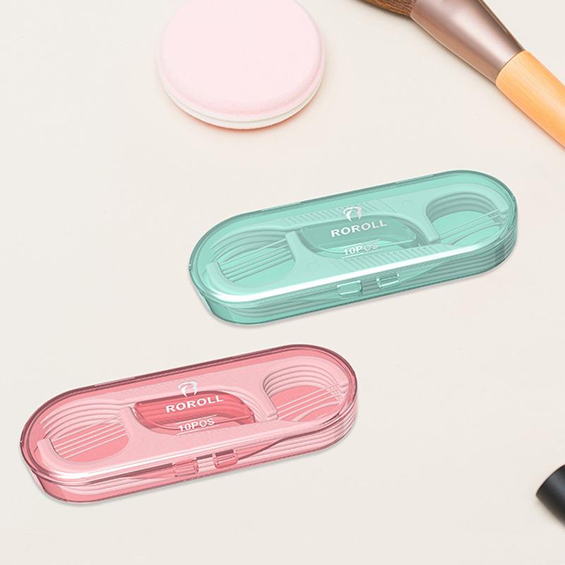 10 шт. Зубочистки с зубной нитью, портативная коробка, одноразовые зубочистки, межзубная щетка