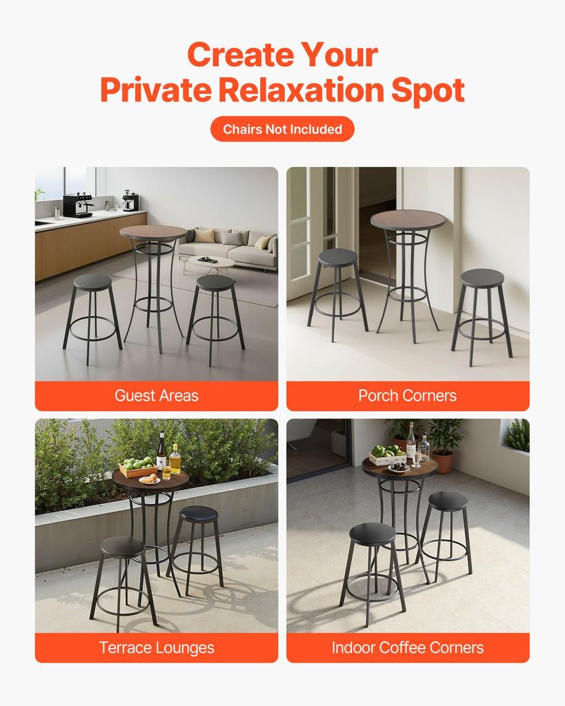 VEVOR Outdoor Round Bar Table, 60 cm Counter Bar Height Bistro Table, Patio Dining Tables with Easy-to-Clean Top & Sturdy Metal Frame
