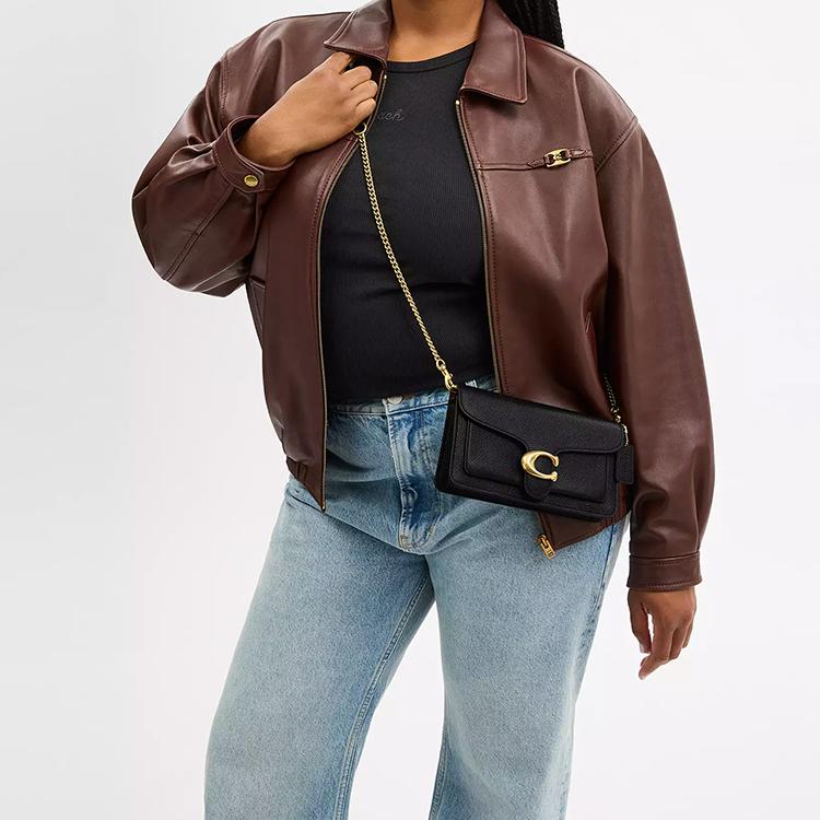 New COACH Chain Cow Leather One Shoulder Crossbody Clutch Trumpets Women's Black CE772-B4BK