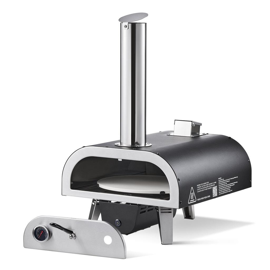 Outdoor Pizza Oven, 12 in Wood Fired Pizza Ovens, Pellet Pizza-Stove with Thermometer & Electric Rotation, Portable Pizza-Maker for Outside Backyard