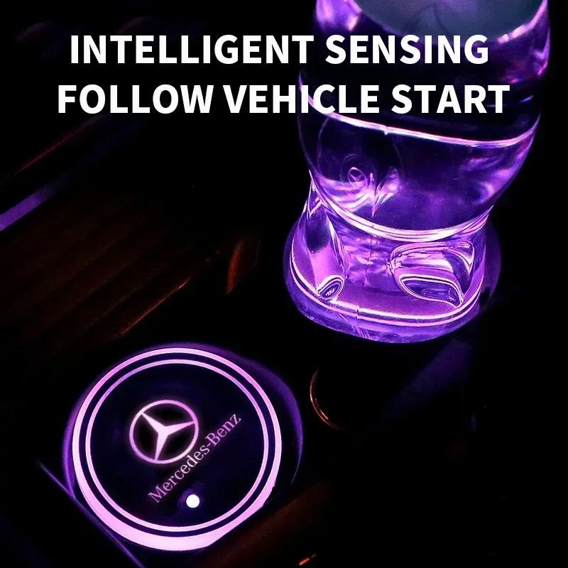 Led Car Cup USB Charging Luminous Coaster For Mercedes Benz AMG W177 W176 X166 X167 C257 C218 X253 C118 C117 H247 Accessories