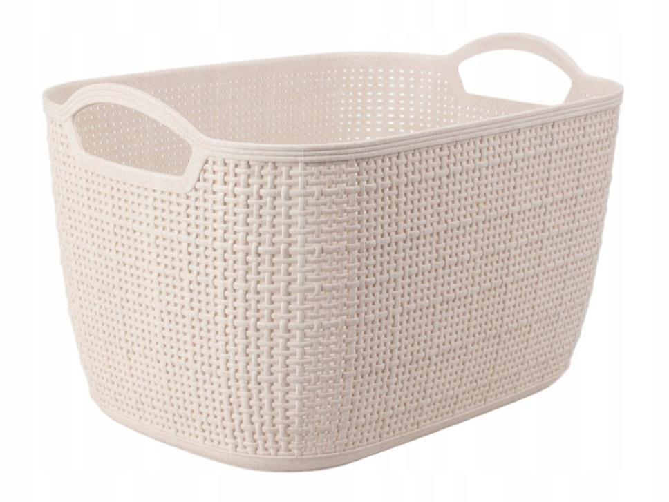 Koszyk plastikowy 35x29x13 cm beżowy, pleciony i praktyczny z uchwytami