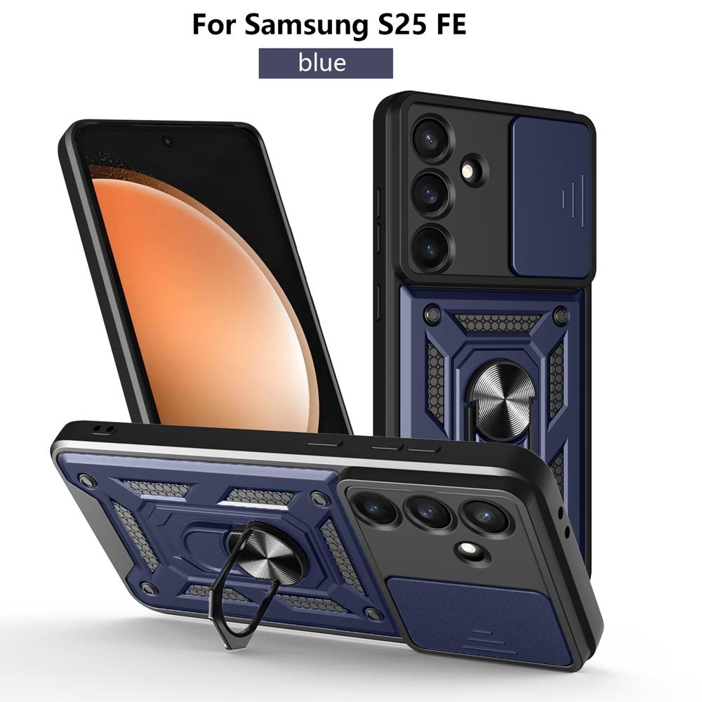 Чехол для Samsung Galaxy S25 FE 5G, противоударный бронированный чехол со сдвижной камерой для Galaxy S25FE, защитная крышка с кольцом-держателем