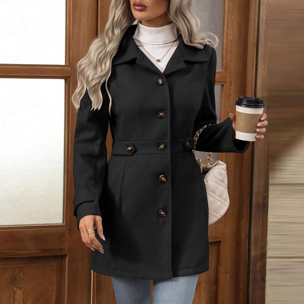Women S Slim Fit Solid Color Single Breasted Lapel Coat