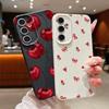 Чехол с принтом вишни для Samsung S26 S25 Ultra S24 S23 S22 S21 FE A15 A35 A55 A16 A36 A56 A17 A18 A37 A57 5G Мягкая обложка с текстурой кожи