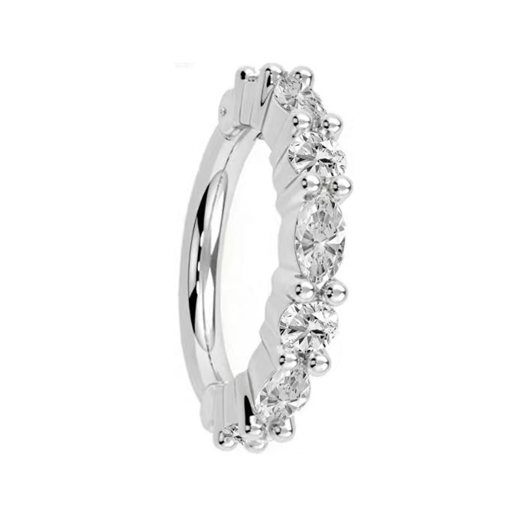 Серьга-кольцо сегментный кликер с шарниром из титана G23 с фианитами для хряща уха, носа, септума, пирсинг