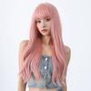 Розовый длинный волнистый синтетический парик с челкой, волосы Лолиты на Хэллоуин для белых женщин, красочный косплей, натуральный парик, термостойкое волокно
