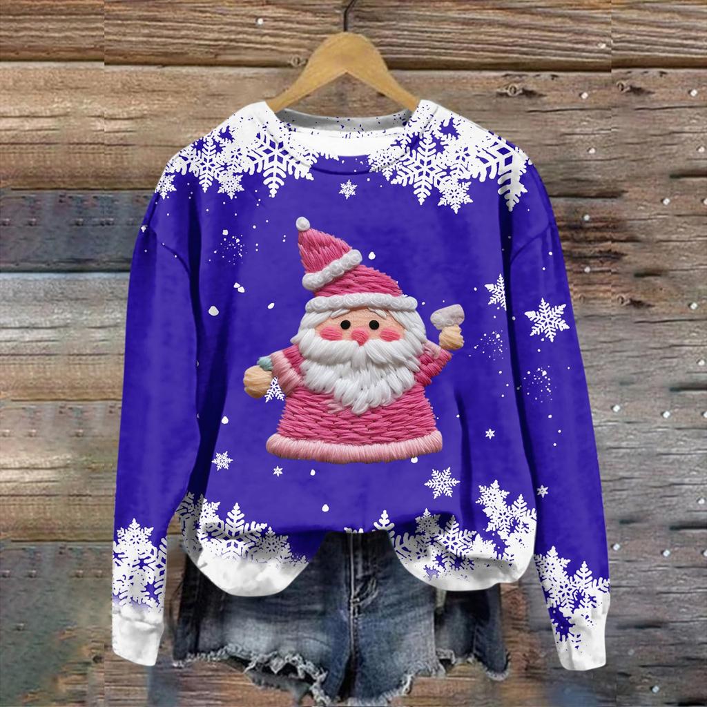 Women's Fashion Christmas Printed Long Sleeve Loose Round Neck Sweatshirt Top