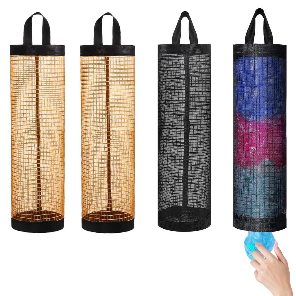 Sundries Bag Storage Wall Mount Mesh Plastic Bags Dispenser Hanging Reused Storage Pouch Trash Bags Kitchen Garbage Org