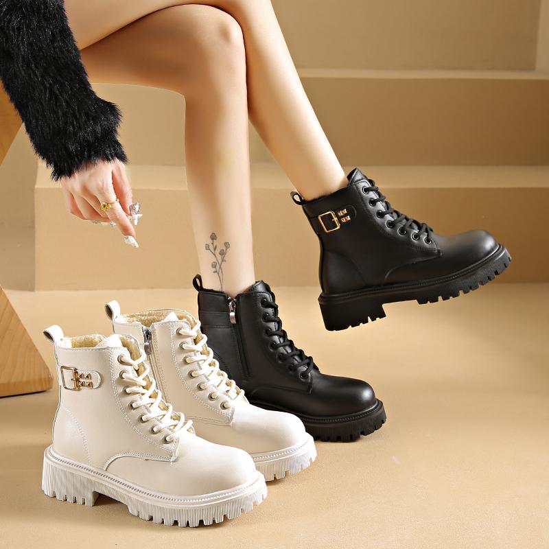 Fashion Outdoors Boots for Ladies Non-Slip Solid Color Women's Ankle Boots 2024 New Autumn Winter Lace-up Warm Wear Resistant Boots