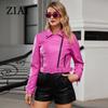 ziai Короткая куртка из искусственной кожи для женщин с косой молнией и лацканами, свободный водонепроницаемый плащ, модное уличное пальто из искусственной кожи ZP-23812