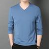 Men Fall Spring Top V Neck Long Sleeves Pure Color Slim Fit Thin Pullover T-shirt Daily Wear Sport Homewear Clothes